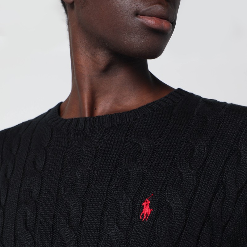 Polo Ralph Lauren Black Cotton Cable Knit Sweater In Black