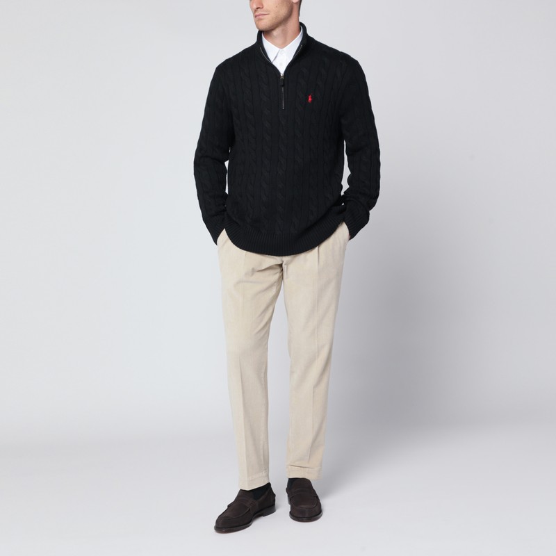 Polo Ralph Lauren Black Cotton Cable-knit Sweater In Black