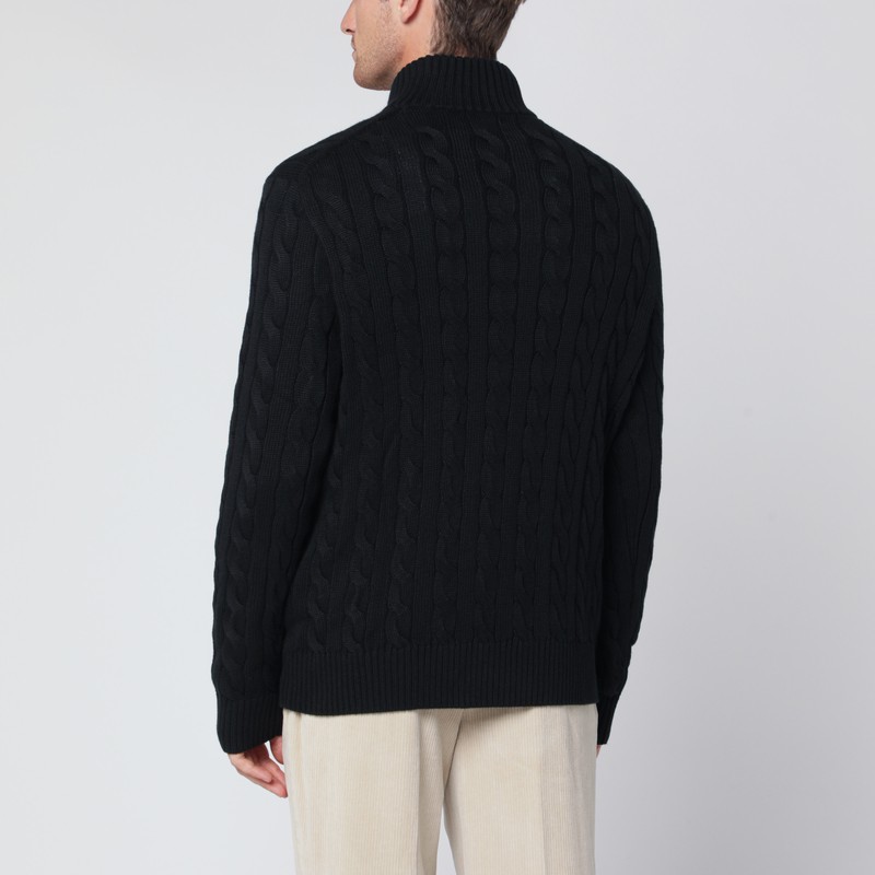Polo Ralph Lauren Black Cotton Cable-knit Sweater In Black