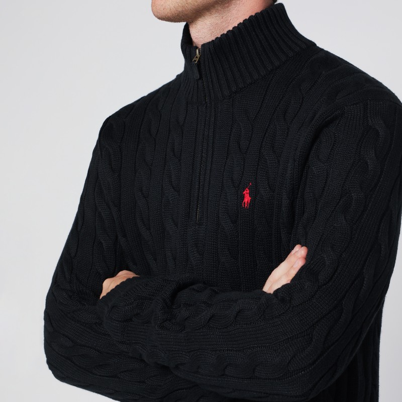Polo Ralph Lauren Black Cotton Cable-knit Sweater In Black
