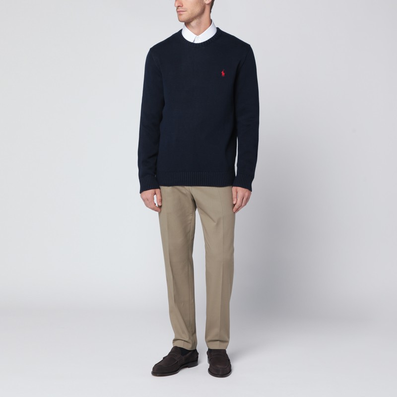 Polo Ralph Lauren Navy Blue Cotton Crewneck Sweater In Blue