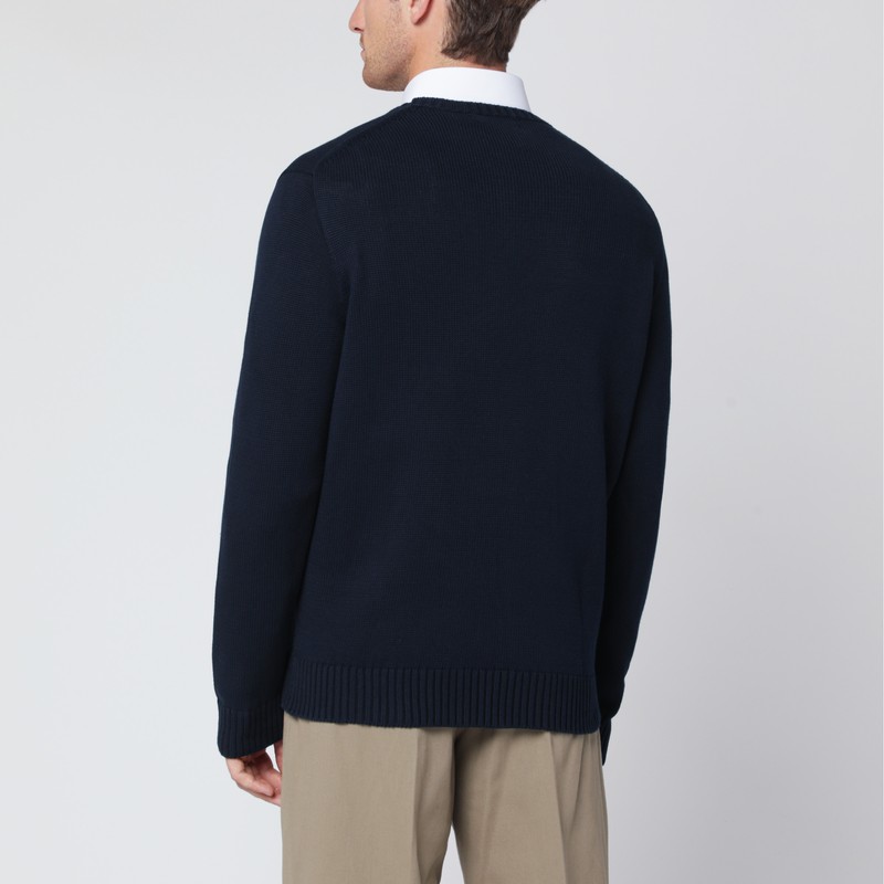 Polo Ralph Lauren Navy Blue Cotton Crewneck Sweater In Blue