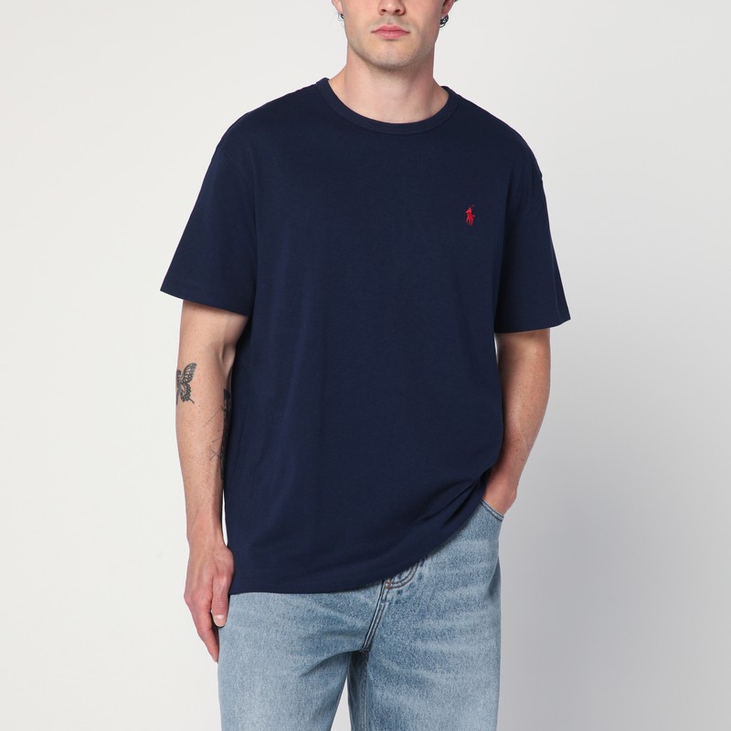 Polo Ralph Lauren Blue Crewneck T-shirt With Pony Embroidery On The Front In Blue