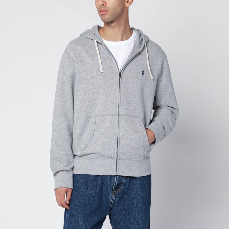 Gray cotton fleece zip sweatshirt