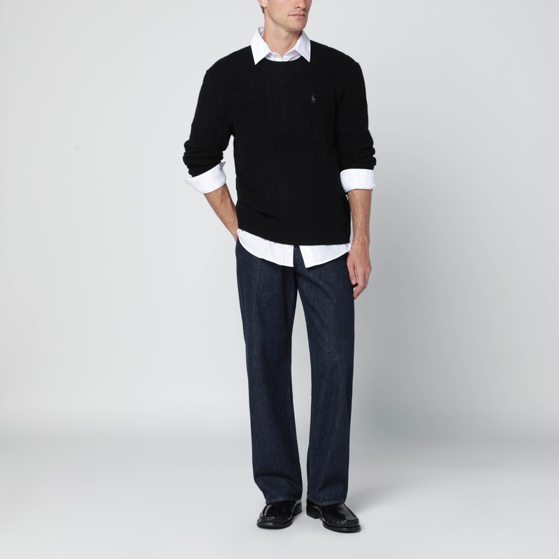 Polo Ralph Lauren Black Cable-knit Cashmere Sweater In Blue
