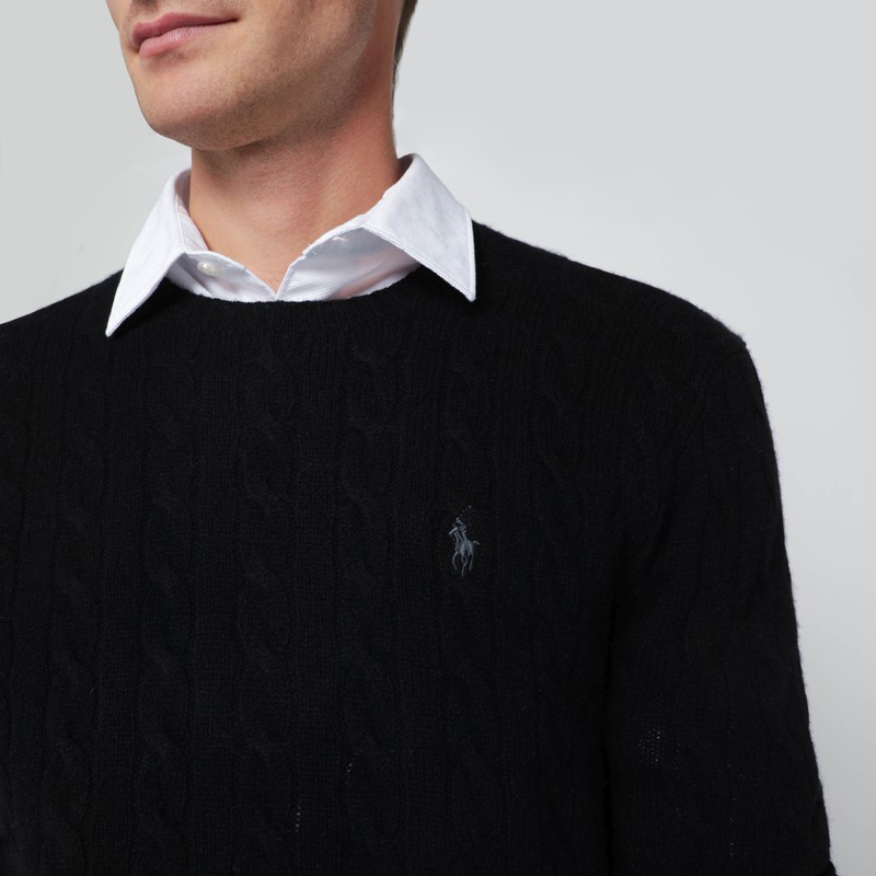 Polo Ralph Lauren Black Cable-knit Cashmere Sweater In Blue