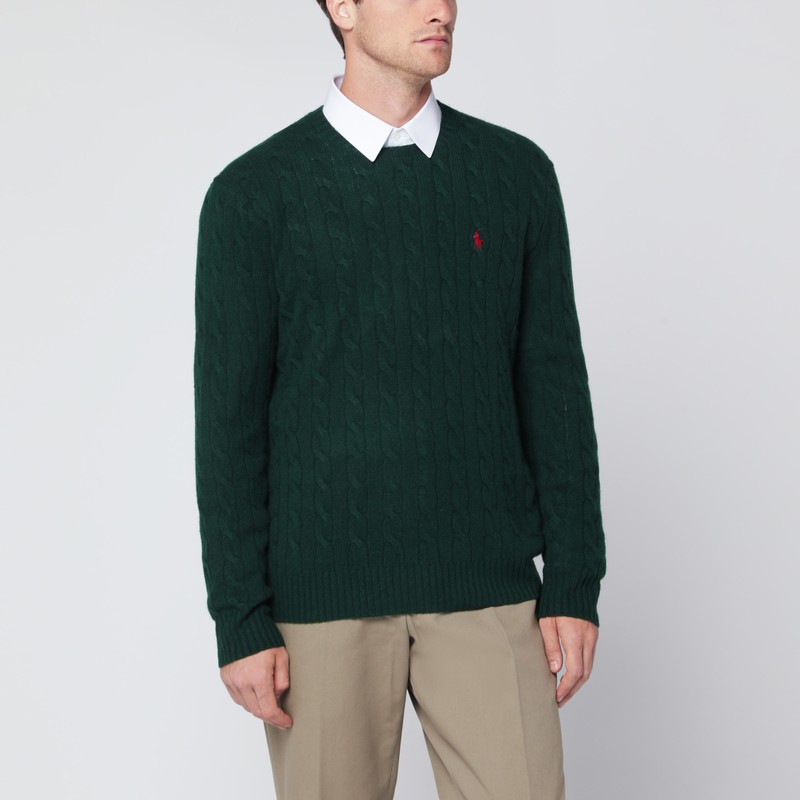 Polo Ralph Lauren Moss-coloured Wool And Cashmere Cable-knit Sweater In Multi