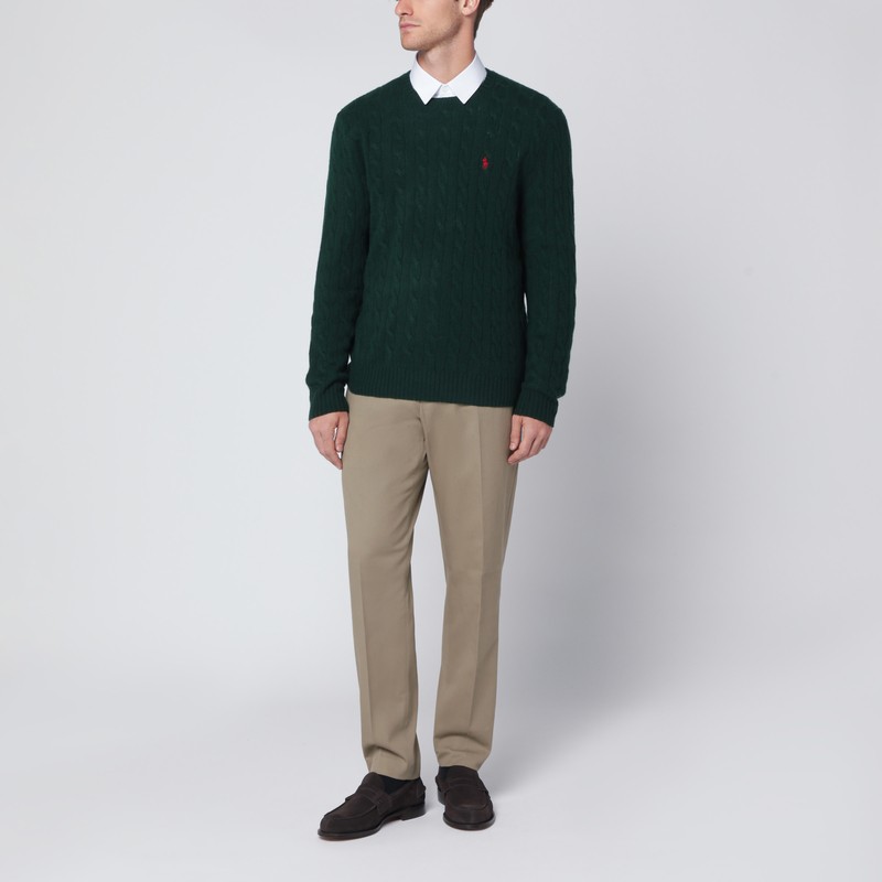 Polo Ralph Lauren Moss-coloured Wool And Cashmere Cable-knit Sweater In Multi