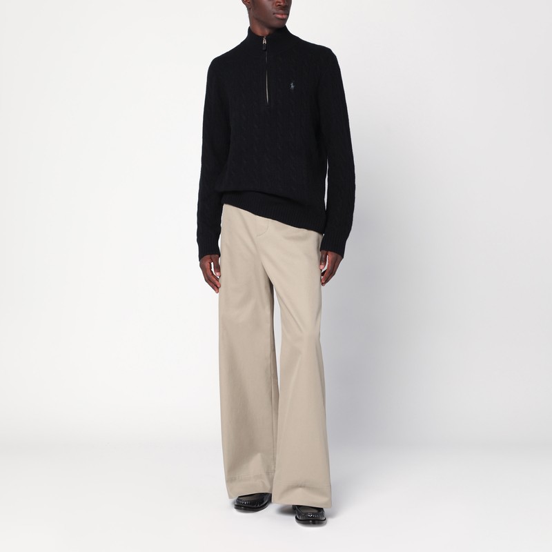 Polo Ralph Lauren Black Zip Sweater In Cotton With Braids Regular-fit In Black