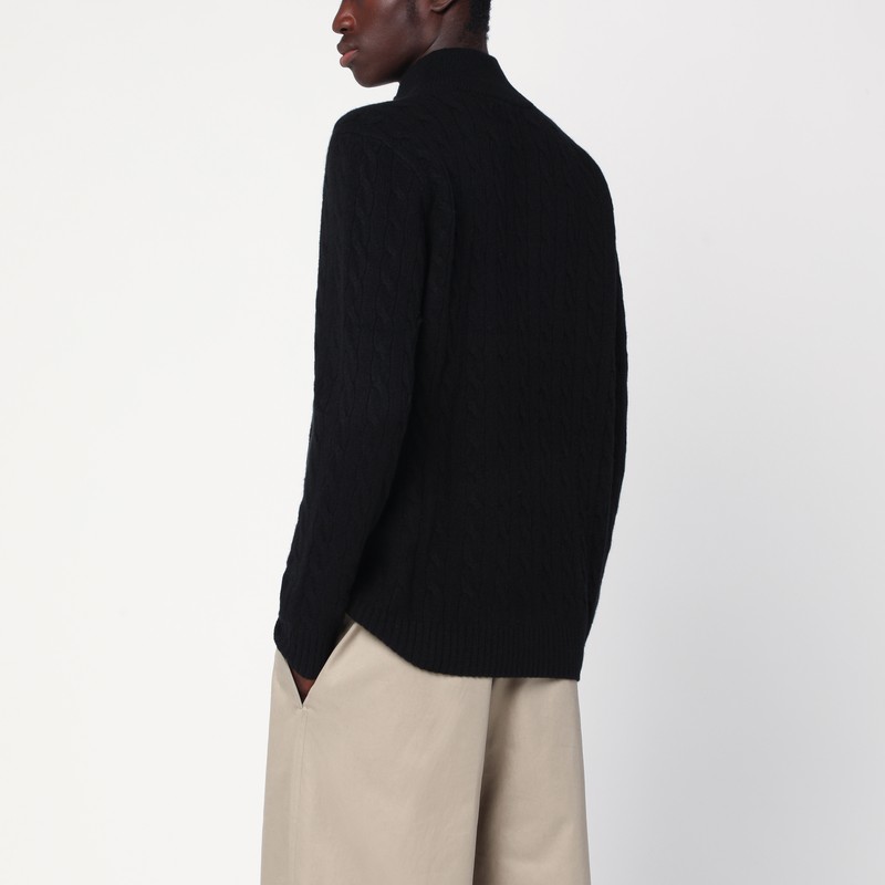 Polo Ralph Lauren Black Zip Sweater In Cotton With Braids Regular-fit In Black