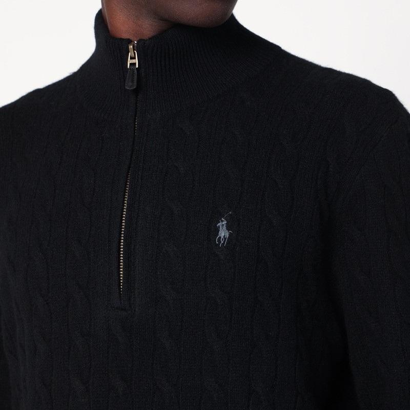 Polo Ralph Lauren Black Zip Sweater In Cotton With Braids Regular-fit In Black