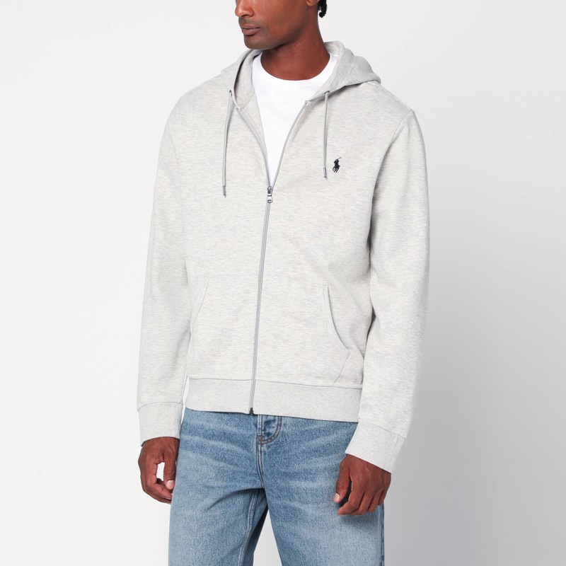 Polo Ralph Lauren Cotton Blend Zip Sweatshirt With Drawstring Hood In Neutral