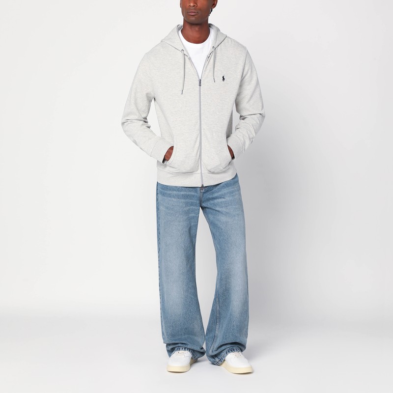 Polo Ralph Lauren Cotton Blend Zip Sweatshirt With Drawstring Hood In Neutral