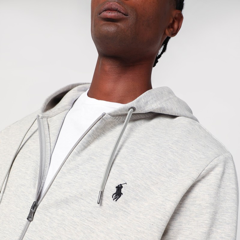 Polo Ralph Lauren Cotton Blend Zip Sweatshirt With Drawstring Hood In Neutral