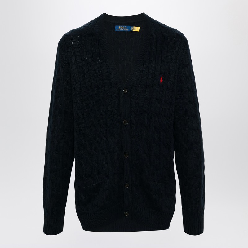 Navy blue cable-knit cotton cardigan