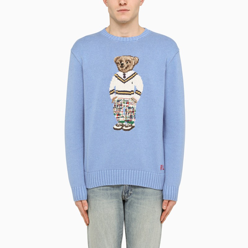 POLO RALPH LAUREN LIGHT BLUE CREW-NECK JUMPER WITH INTARSIA