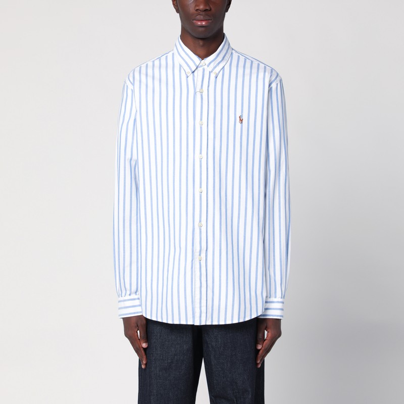 Custom-fit white/blue striped Oxford shirt