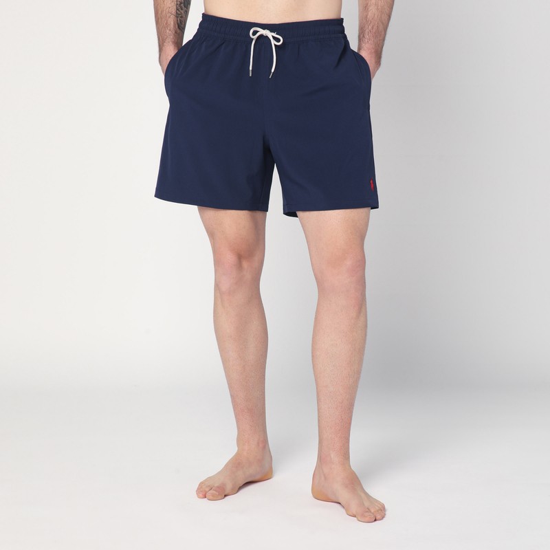 Polo Ralph Lauren Boxer Navy Blue Swim Trunks With Logo In Blue