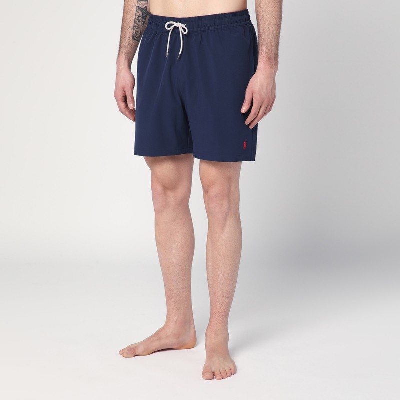 Polo Ralph Lauren Boxer Navy Blue Swim Trunks With Logo In Blue