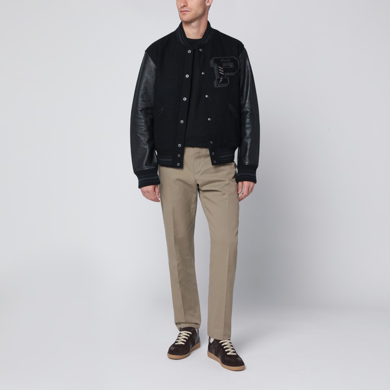 Polo Ralph Lauren Black Wool-blend Letterman Jacket In Black