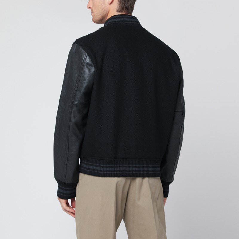 Polo Ralph Lauren Black Wool-blend Letterman Jacket In Black