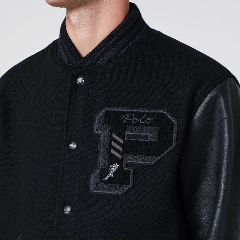Polo Ralph Lauren Black Wool-blend Letterman Jacket In Black