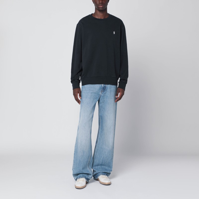 Polo Ralph Lauren Black Cotton Crewneck Sweatshirt In Blue