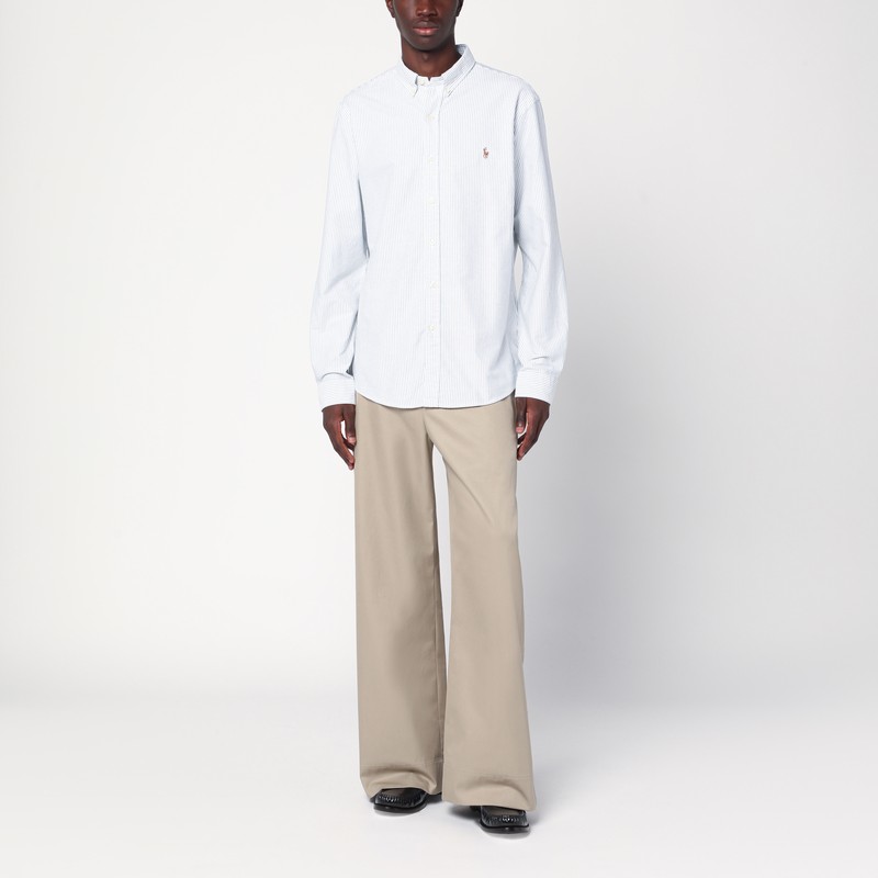 Polo Ralph Lauren Custom-fit Blue/white Striped Oxford Shirt In White