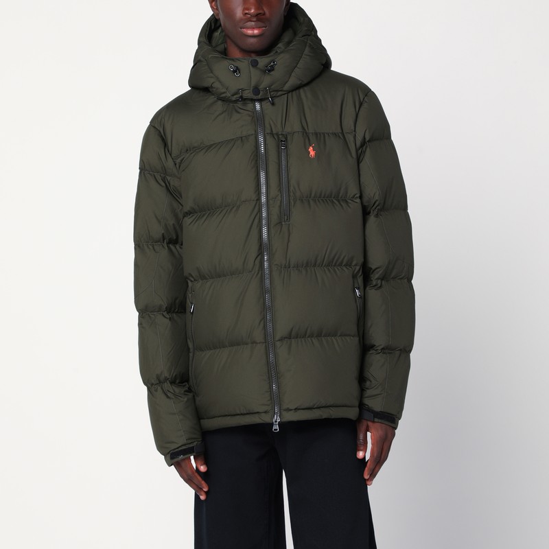 Olive green hooded down jacket