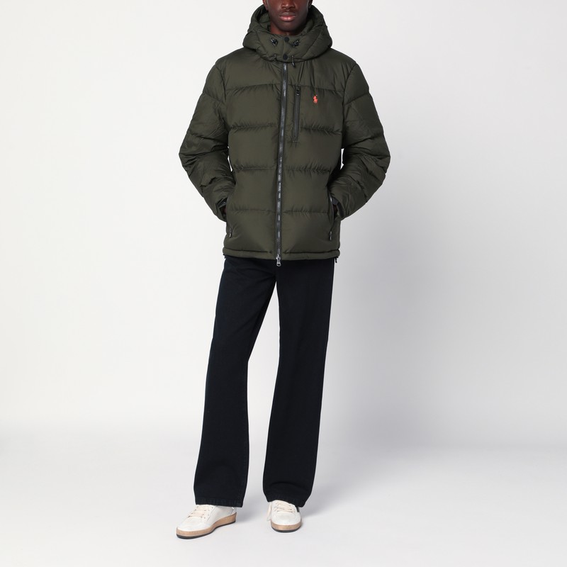 Polo Ralph Lauren Olive Green Hooded Down Jacket In Sand
