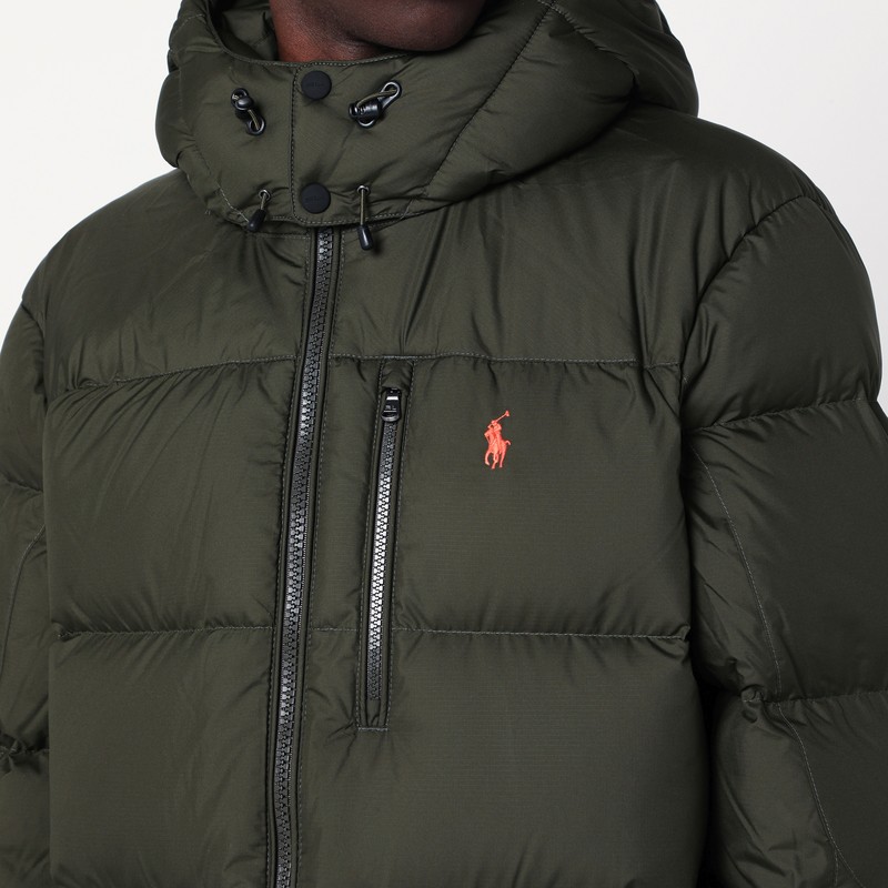Polo Ralph Lauren Olive Green Hooded Down Jacket In Sand