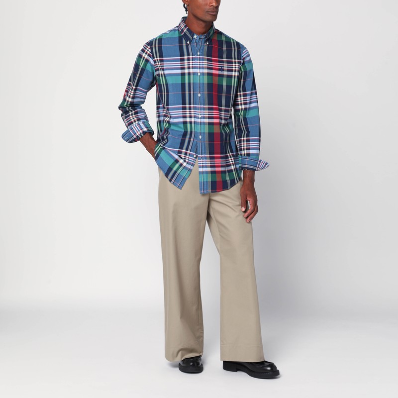 Polo Ralph Lauren Plaid Motif Classic Fit Shirt With Double Breast Pocket In Blue