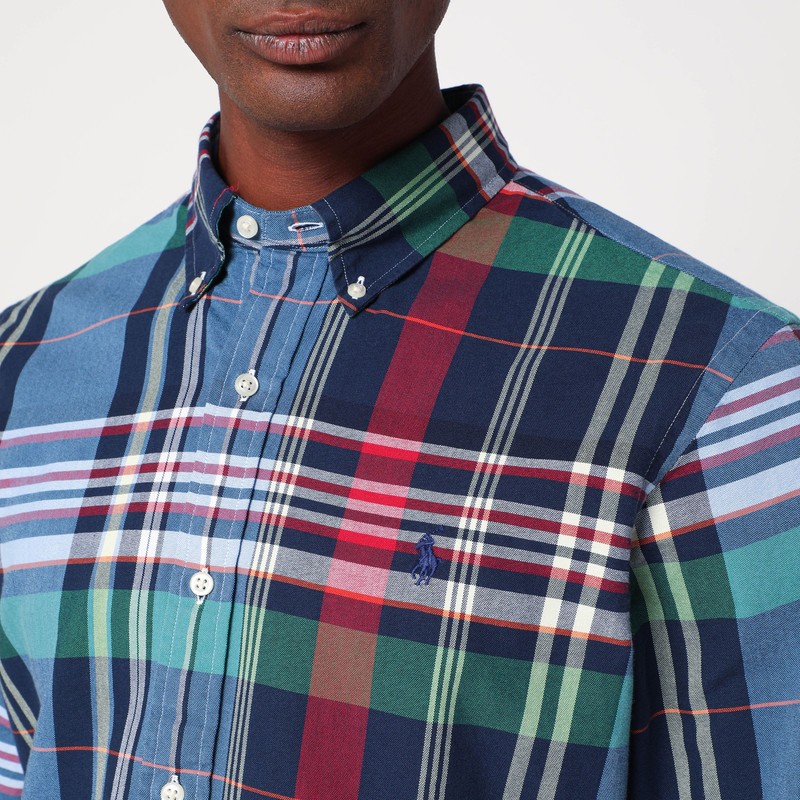 Polo Ralph Lauren Plaid Motif Classic Fit Shirt With Double Breast Pocket In Blue