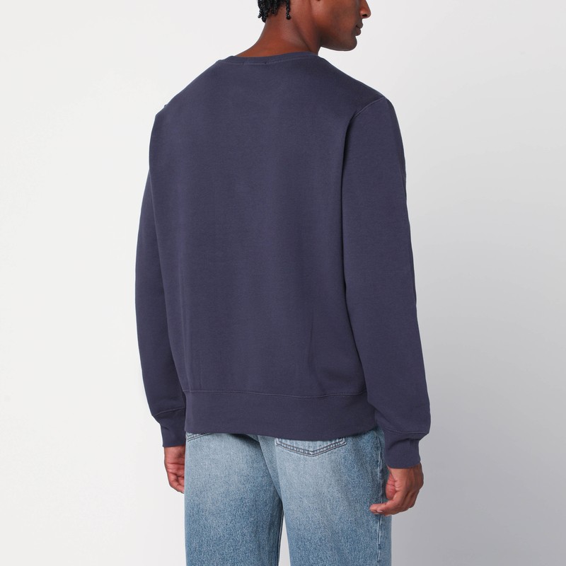 Polo Ralph Lauren Navy Blue Cotton Blend Sweatshirt With Iconic Bear Logo In Blue