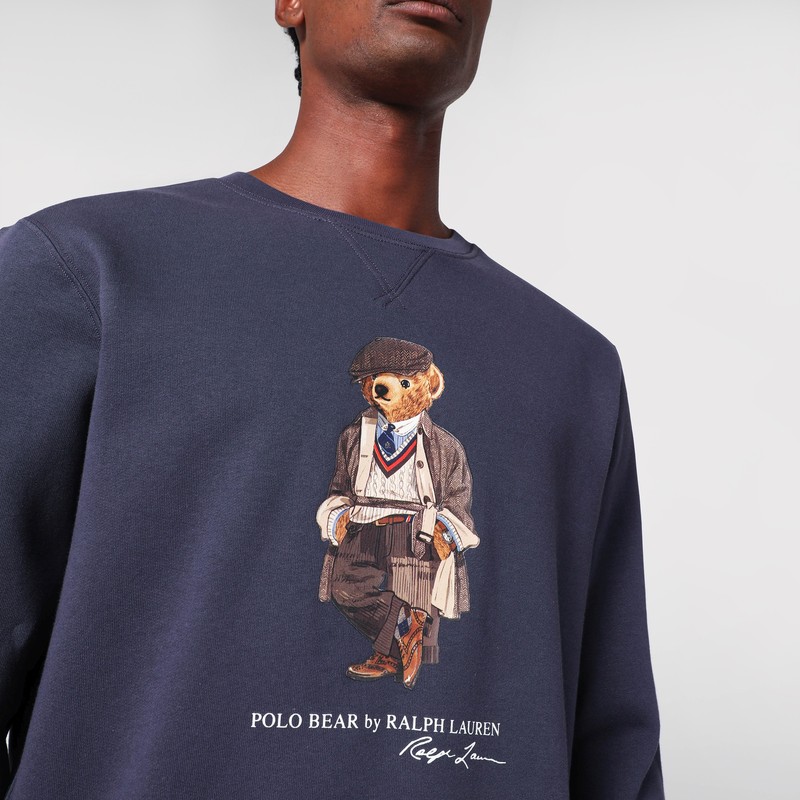Polo Ralph Lauren Navy Blue Cotton Blend Sweatshirt With Iconic Bear Logo In Blue