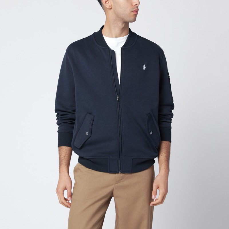 Navy blue zip-up cotton-blend sweatshirt