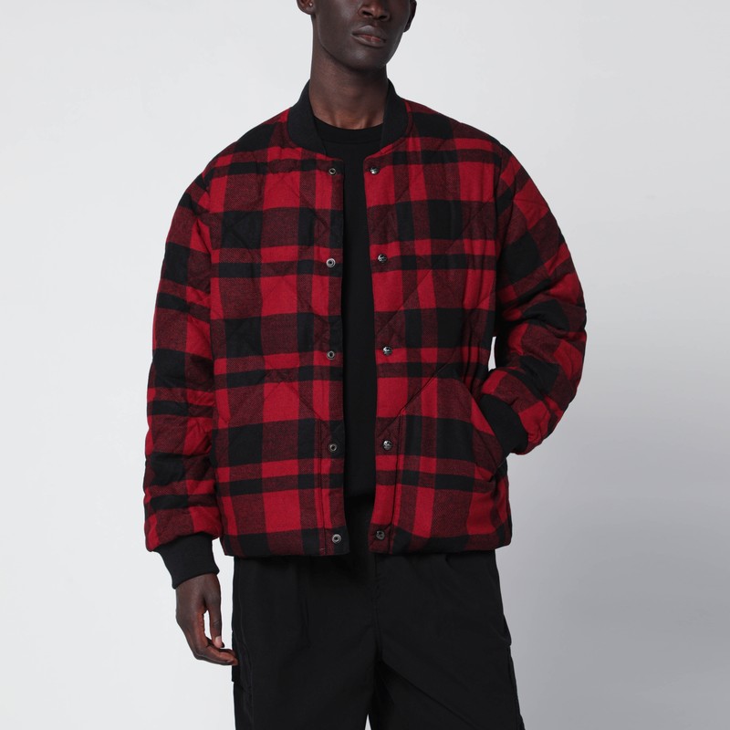 Red and black quilted check bomber