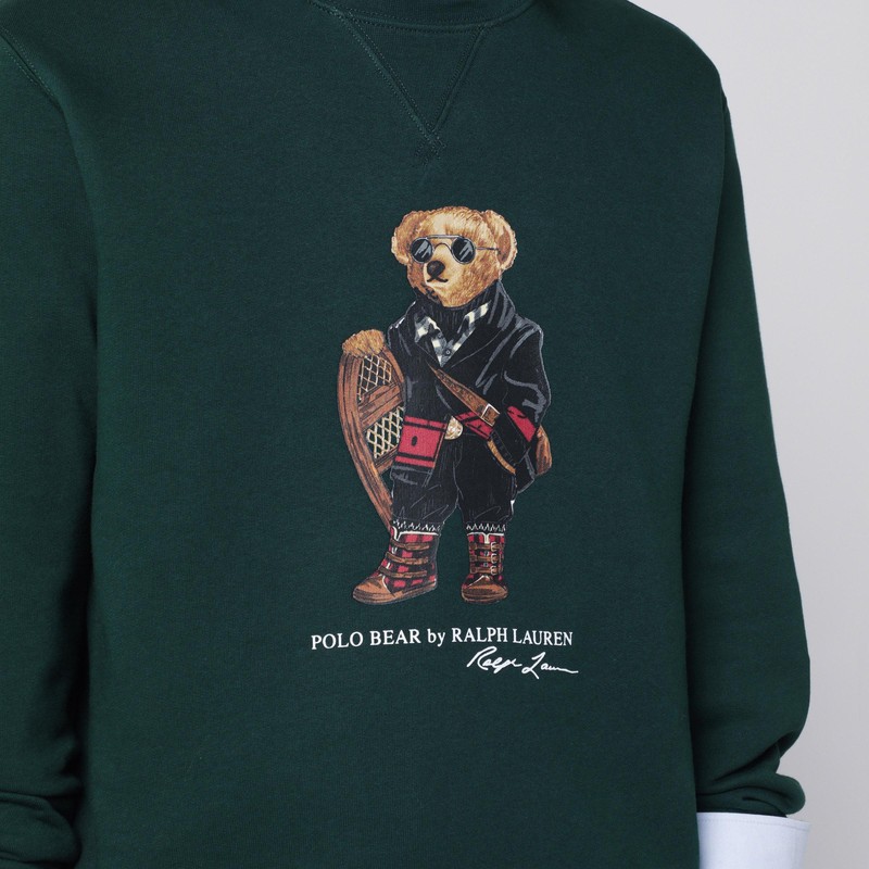 Polo Ralph Lauren Moss Green Polo Bear Sweatshirt In Multi