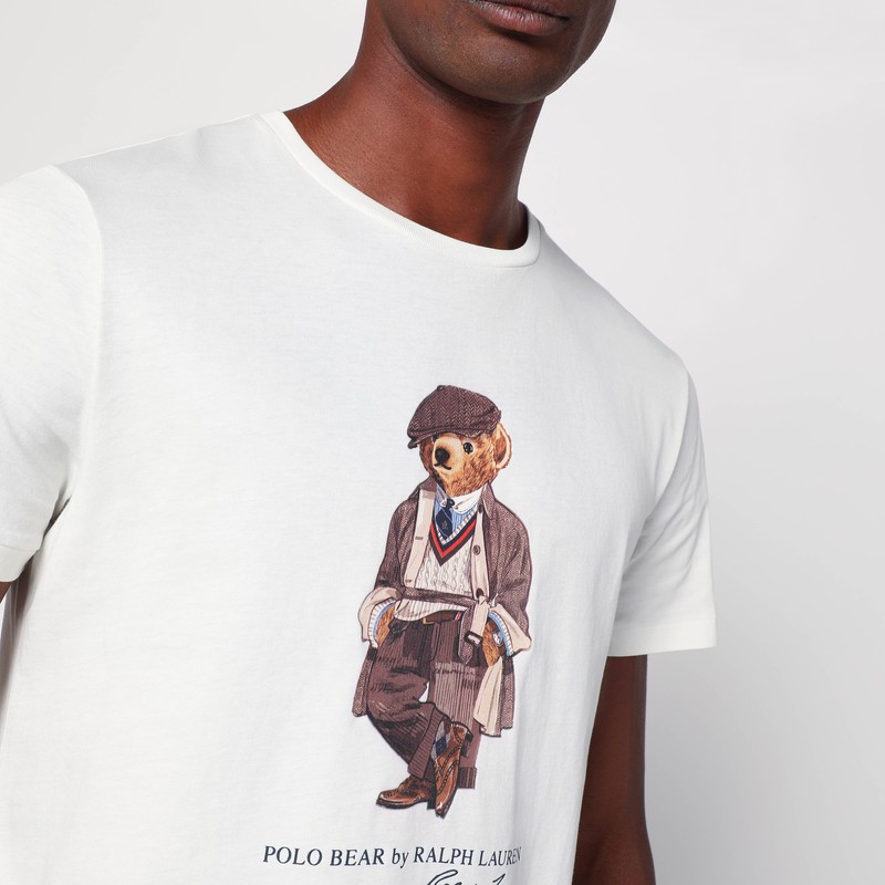 Polo Ralph Lauren White Polo Bear Custom Slim-fit T-shirt In White