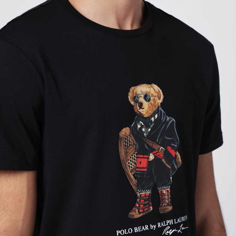 Polo Ralph Lauren Mens Fa25 Black Holiday Bear Bear-print Short-sleeve Cotton T-shirt In Black