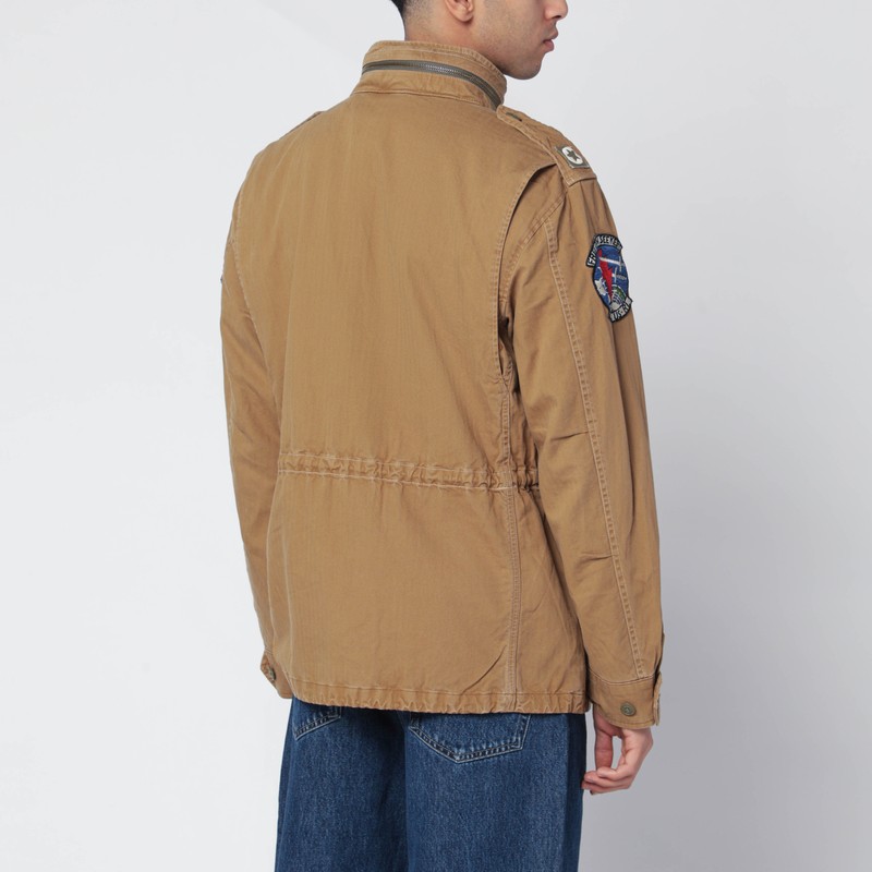 Polo Ralph Lauren Cotton Jacket With Drawstring Waist And Pockets In Gold