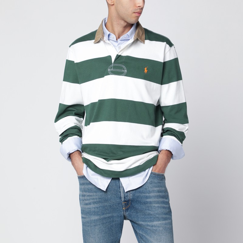 Green/cream striped Classic Fit polo shirt