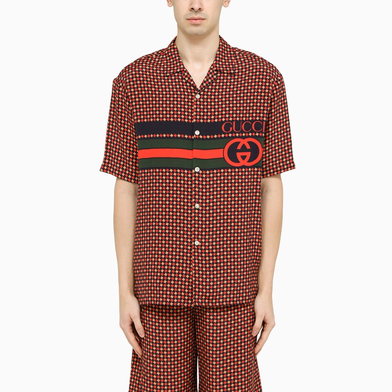 GUCCI RED/BLUE SHIRT WITH GEOMETRIC PATTERN