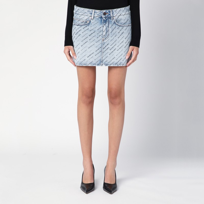 Denim mini skirt with logos