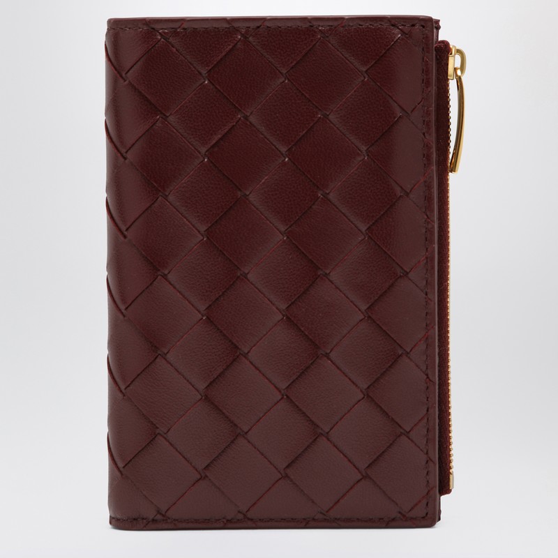 Medium Barolo colored Bi-Fold wallet in Intrecciato