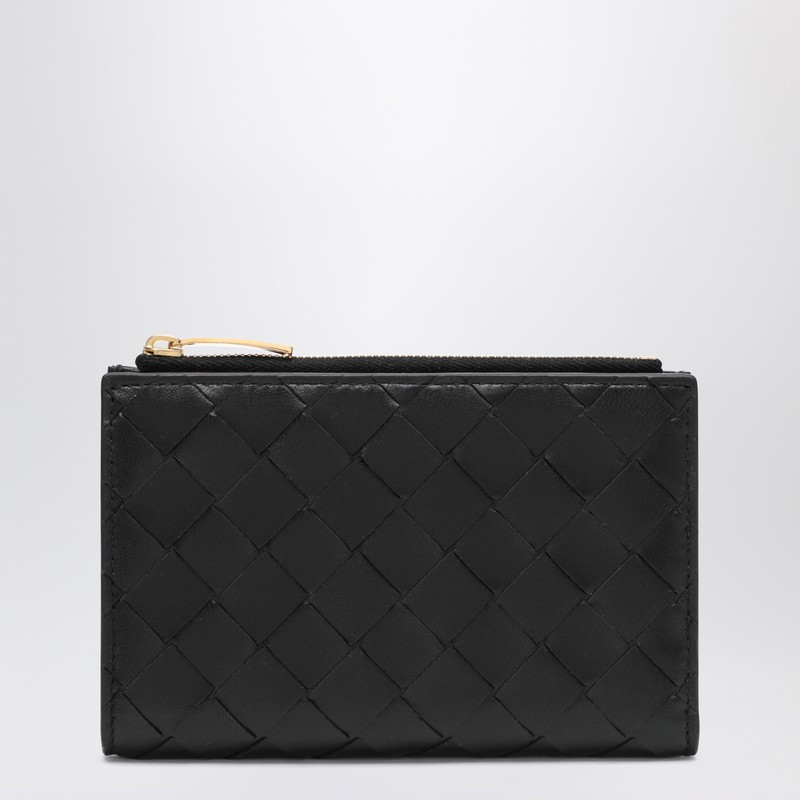 Medium black Bi-Fold wallet in Intrecciato