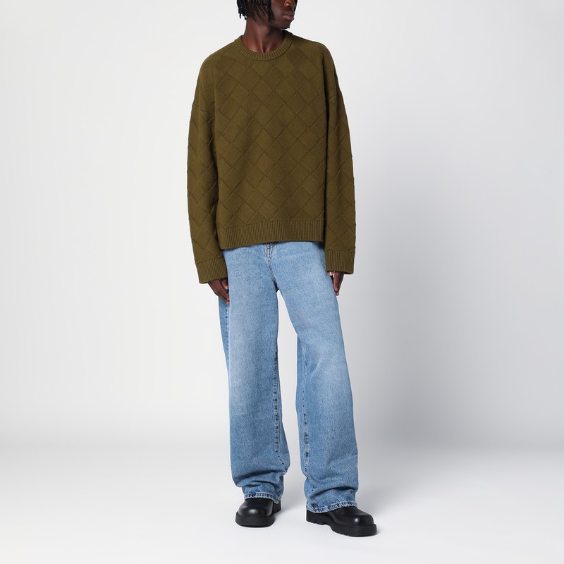 Bottega Veneta Olive Green Pullover With Intreccio Pattern In Green