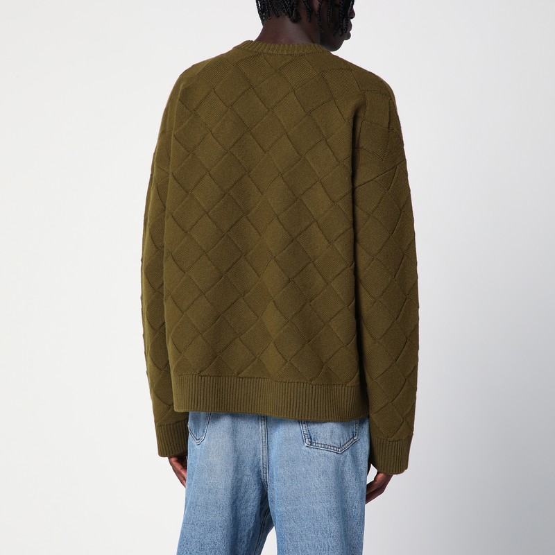 Bottega Veneta Olive Green Pullover With Intreccio Pattern In Green