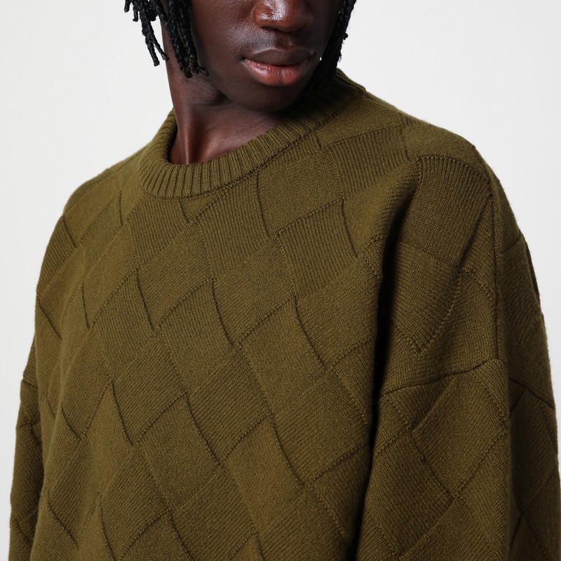Bottega Veneta Olive Green Pullover With Intreccio Pattern In Green