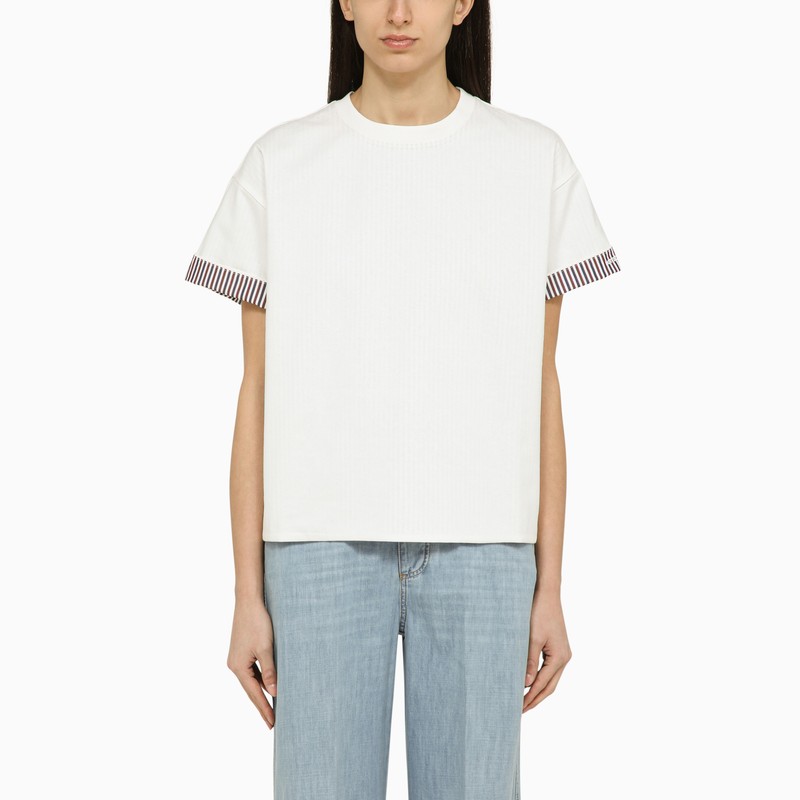 White cotton crew-neck T-shirt with embroidery